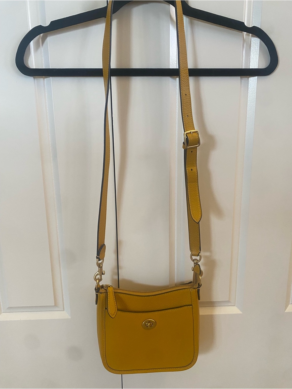 Coach Yellow Pebble Leather Crossbody Bag with Adjustable Strap